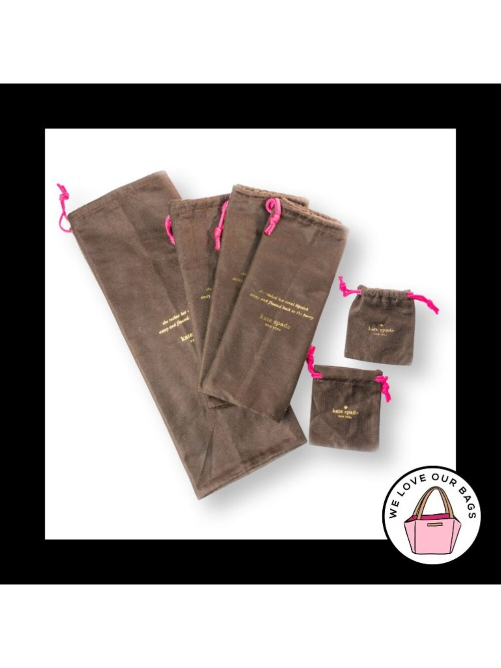 6 pc LOT KATE SPADE Dust Bag Brown Cotton Drawstring Cover Sleeper Storage Pouch